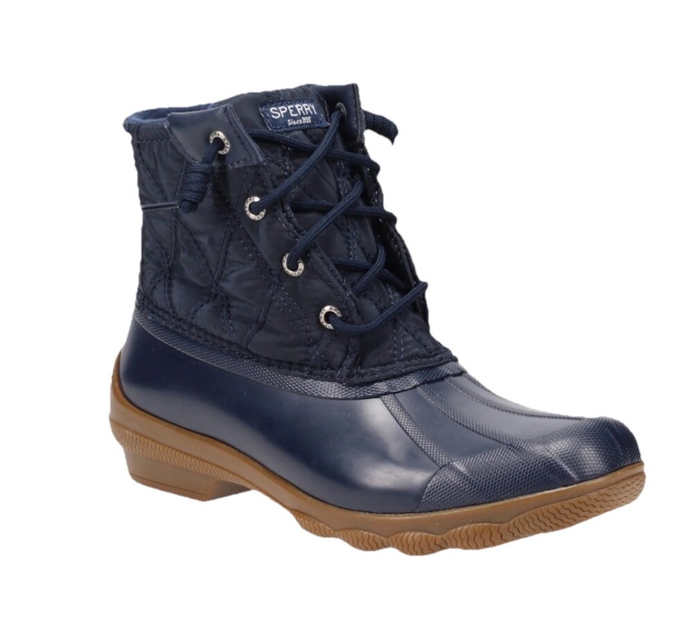 Sperry Syren Gulf Quilted Nylon Rubber Duck Boots Navy Waterproof Fleece Lined